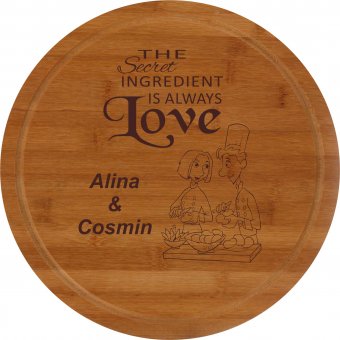 Tocator rotund lemn personalizat-The secret ingredient is always love 2