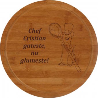 Tocator rotund lemn personalizat-Chef Cristian