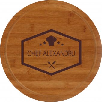 Tocator rotund lemn personalizat -Chef Alexandru