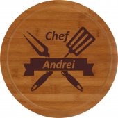 Tocator rotund lemn personalizat -Chef Andrei