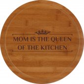 Tocator rotund lemn personalizat -Mom is the Queen